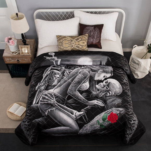 Bedspread Quilted Bed Spread  Bed Cover Double  Summer Quilt Blanket US Queen 3D Skull 230x230cm 1pcs