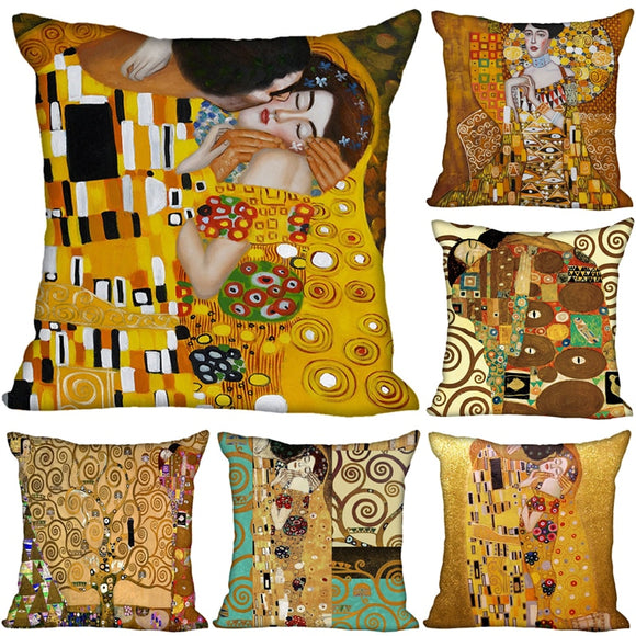 Gustav Klimt Style Throw Pillowcase Square Pillow Cover Custom Gift 40x40cm