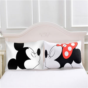 Cute Mickey Mouse Pillow Case White Couple Lovers Gift Pillow Throw Pillowcases Home Beddroom Two Pair Pillows Bedding Set Capa