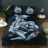 Drop Shipping 2/3pcs 3D Ride Die Bedding Set Halley Motorcycle Duvet Cover Pillowcase Red Rose Beauty Kiss Skull Duvet Cover Set