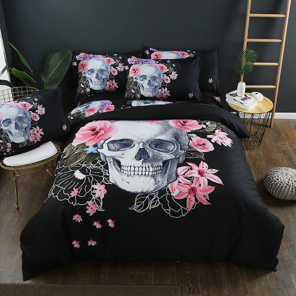2/3pcs 3D Duvet Cover Bedding Set  Bed Quilt Cover Clothes Pillowcase Kids Bedroom Twin Full Queen King Size Flowers Skull