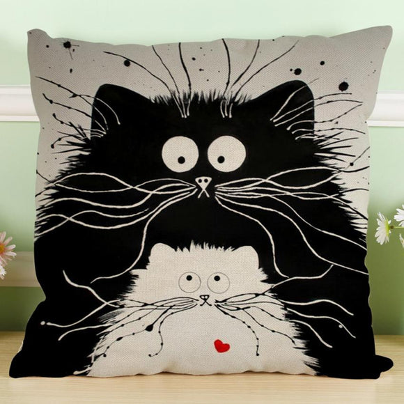 MUQGEW Vintage white and black Cat Dog Cotton cute Pillow  Sofa Waist Throw Cushion Home Car Decor