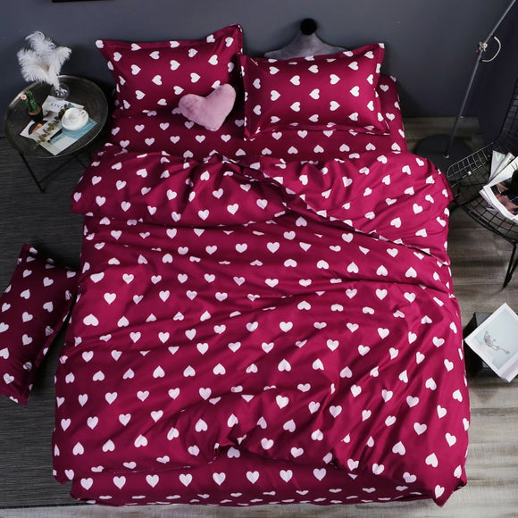 Home bedding 4pcs flat sheet set red heart bed linen set sheet pillowcase&duvet cover set Cute bird child bedclothes leaf cover