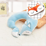 HazyBeauty Lovely Fox Animal Cotton Plush U Shape Neck Pillow Travel Car Home Pillow Nap Pillow Health Care with Eye Mask