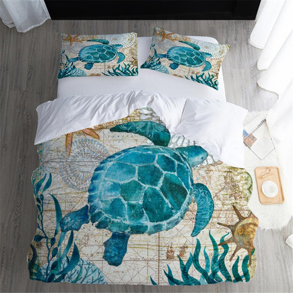 3D Digital Printing Sea Turtle Bedding Set King Queen Duvet Cover Set Quilt Bedclothes  1x Dovet Cover 2x Pillowcase
