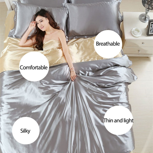 2pcs/3Pcs/4pcs Nordic Style Silk Bedding Set Queen Size Satin Grey Duvet Cover Solid Color Set Simple Beautiful Bedclothes