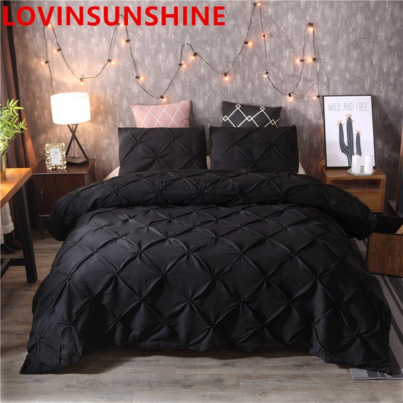 Luxury Black Duvet Cover Pinch Pleat Brief Bedding Set Queen King Size 3pcs Bed Linen set Comforter Cover Set With Pillowcase