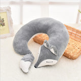 HazyBeauty Lovely Fox Animal Cotton Plush U Shape Neck Pillow Travel Car Home Pillow Nap Pillow Health Care with Eye Mask