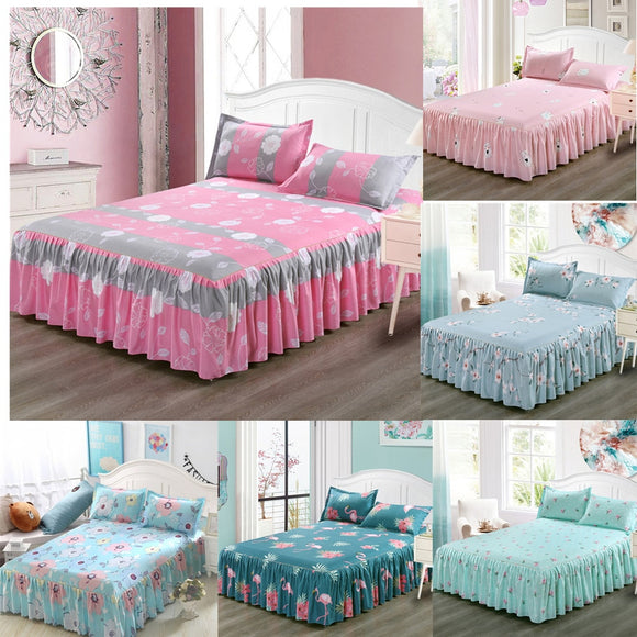 Classic Single Layer Bed Skirt Bedding Sets Non-slip Sheet Cover Bed Sheet Room Decor Flower Printing Bedspread Pillowcase 3pcs