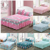 Classic Single Layer Bed Skirt Bedding Sets Non-slip Sheet Cover Bed Sheet Room Decor Flower Printing Bedspread Pillowcase 3pcs