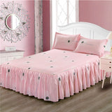 Classic Single Layer Bed Skirt Bedding Sets Non-slip Sheet Cover Bed Sheet Room Decor Flower Printing Bedspread Pillowcase 3pcs