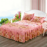 Classic Single Layer Bed Skirt Bedding Sets Non-slip Sheet Cover Bed Sheet Room Decor Flower Printing Bedspread Pillowcase 3pcs