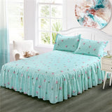 Classic Single Layer Bed Skirt Bedding Sets Non-slip Sheet Cover Bed Sheet Room Decor Flower Printing Bedspread Pillowcase 3pcs