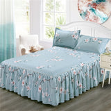 Classic Single Layer Bed Skirt Bedding Sets Non-slip Sheet Cover Bed Sheet Room Decor Flower Printing Bedspread Pillowcase 3pcs